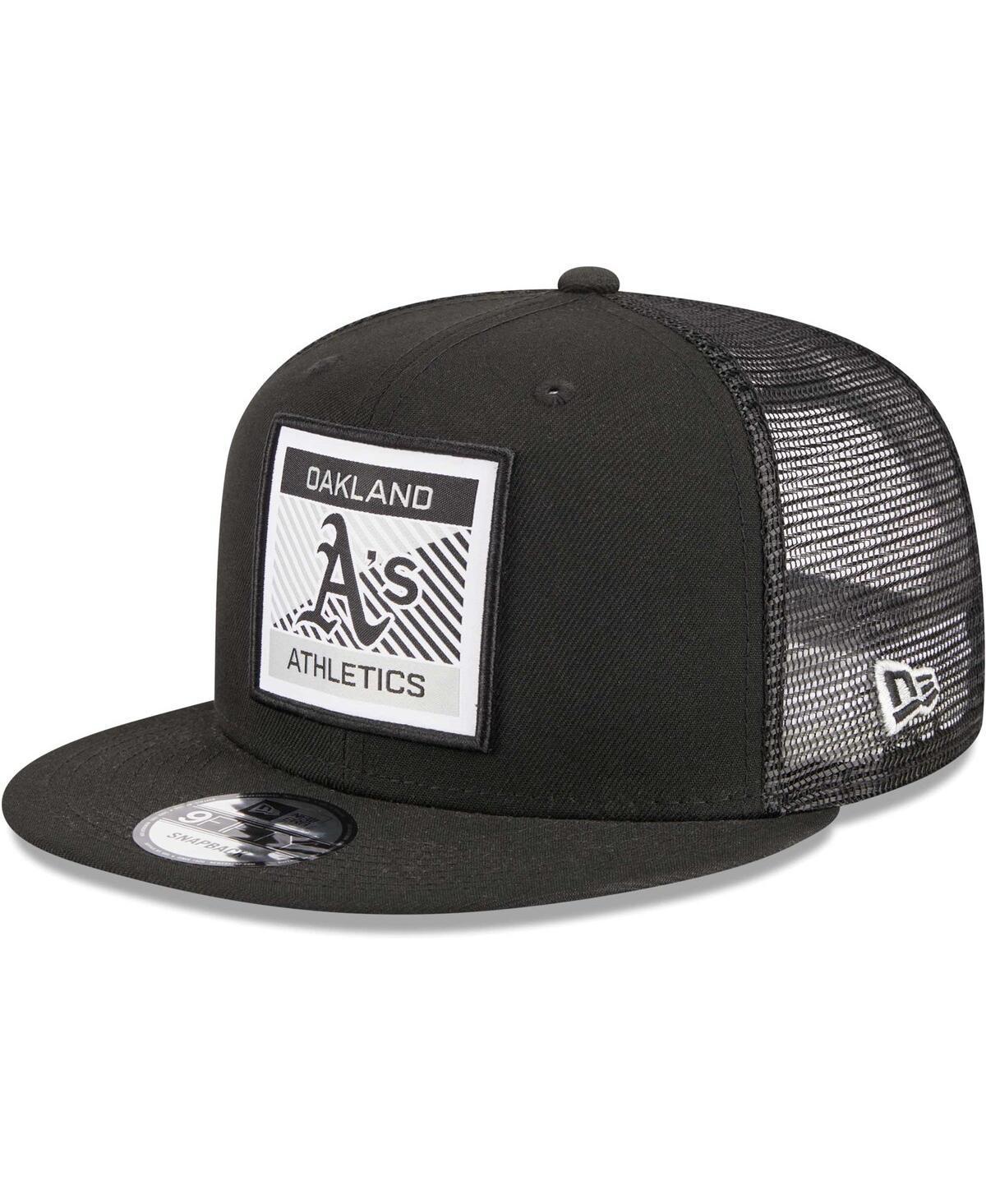 Mens New Era Black Oakland Athletics Scratch Squared Trucker 9FIFTY Snapback Hat Product Image