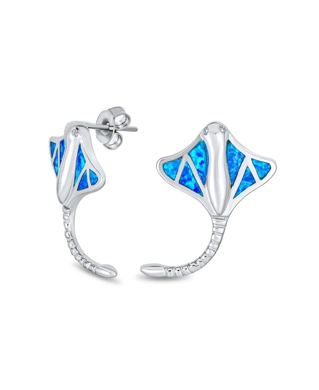 Bling Jewelry Nautical Blue Inlay Synthetic Opal Large Stingray Stud Earrings For Women Sterling Silver Product Image