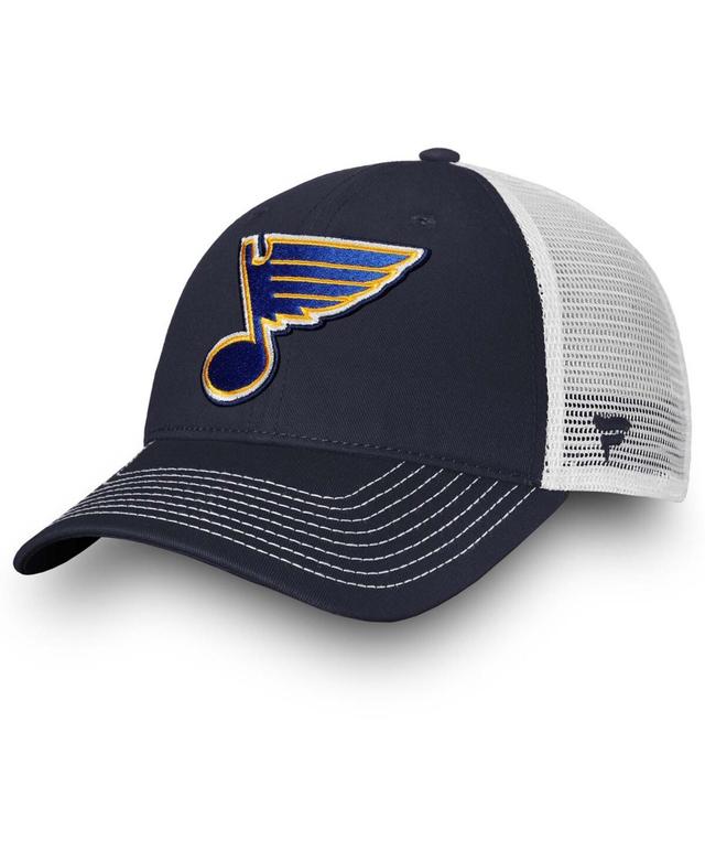 Mens Fanatics Branded Navy/White St. Louis Blues Slouch Core Primary Trucker Snapback Hat Product Image