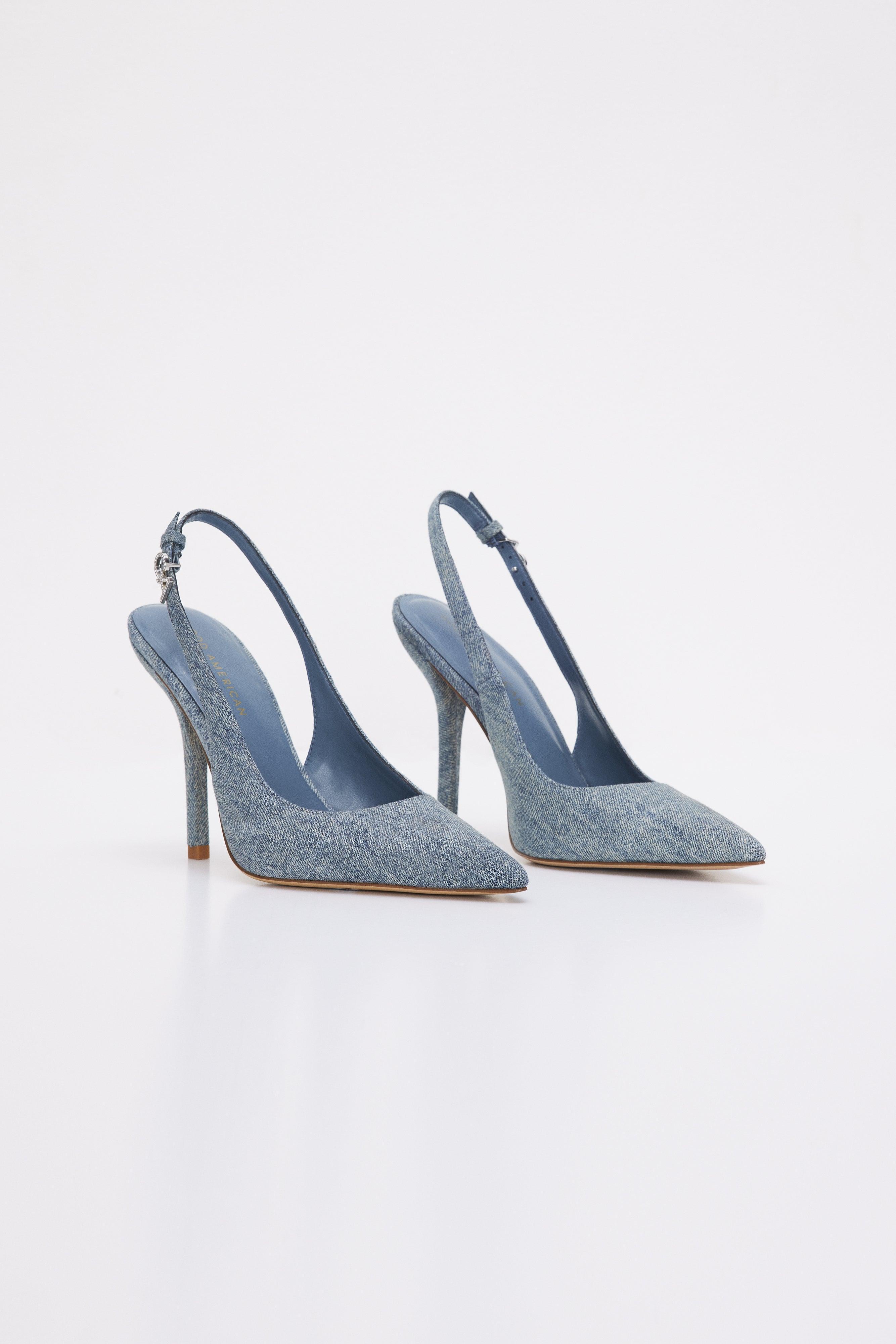 STILETTO SLINGBACK HEELS | BLUE DENIM002 Product Image