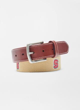 Peter Millar Mens NC State Wolfpack Belt | Color: Khaki | Size: 38 | NCSU Product Image