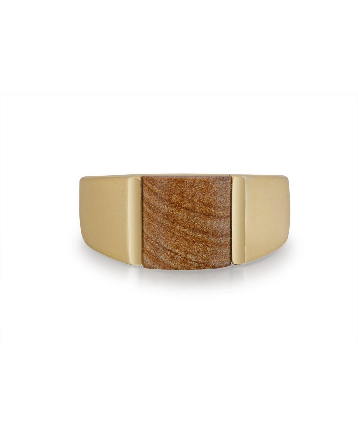 LuvMyJewelry Wood Jasper Gemstone Yellow Gold Plated Sterling Silver Men Signet Ring Product Image