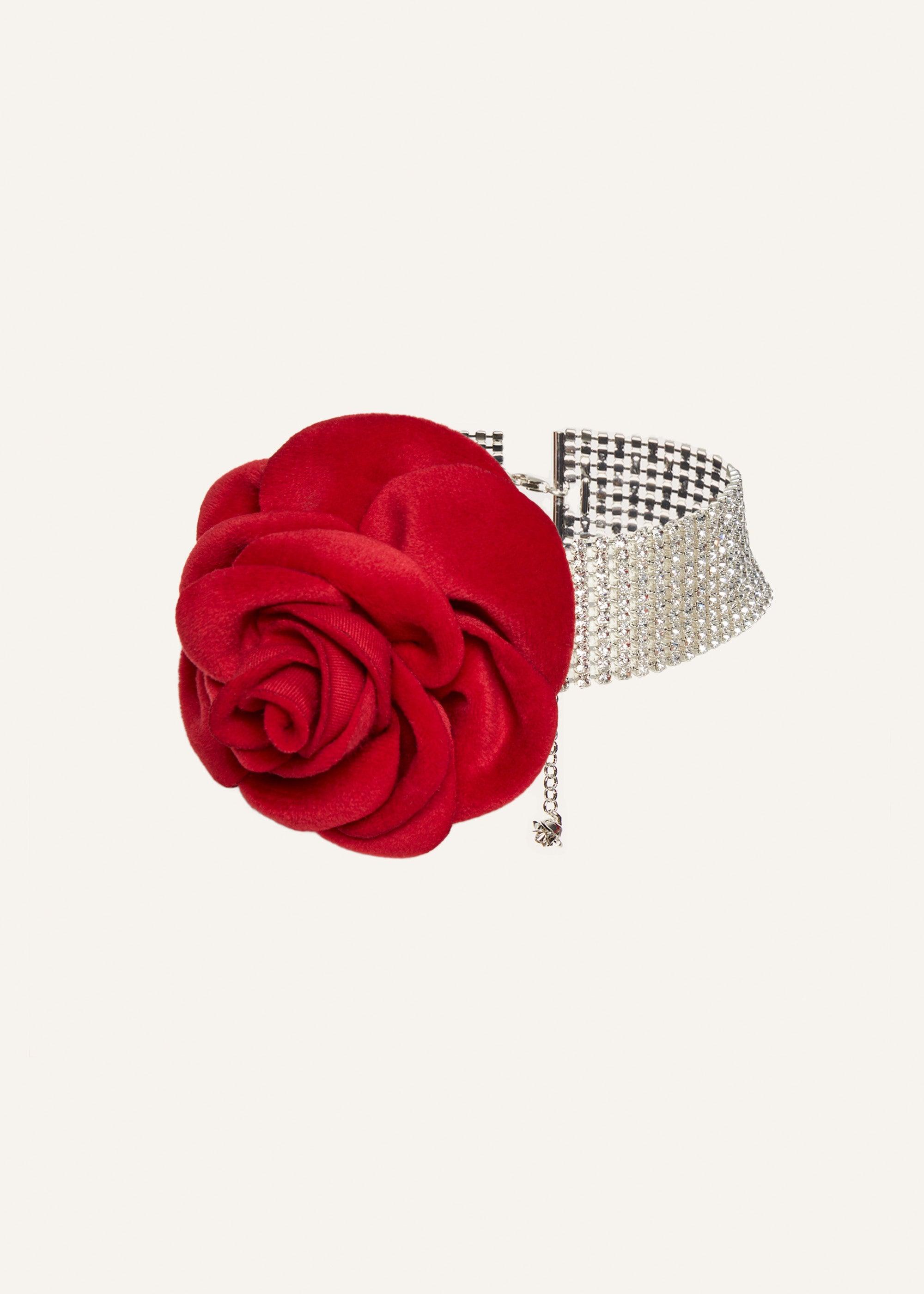 Velvet rose choker in red Product Image