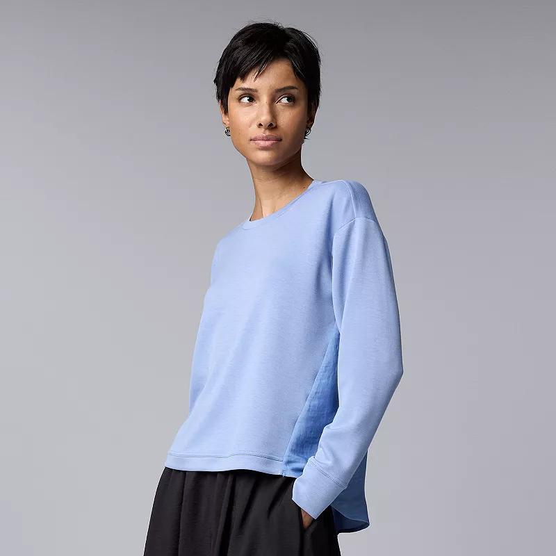 Petite Simply Vera Vera Wang Mixed Media Pullover, Womens Vera Blue Product Image