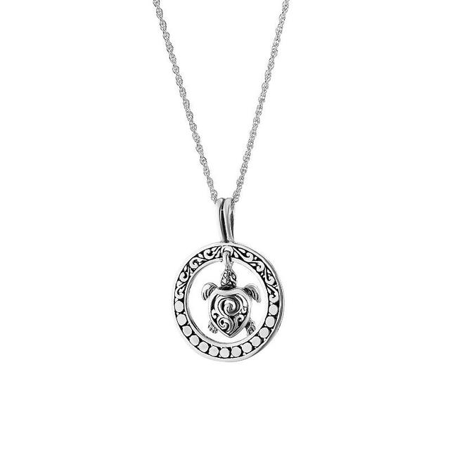 Athra NJ Inc Sterling Silver Round Turtle Drop Pendant Necklace, Womens Product Image