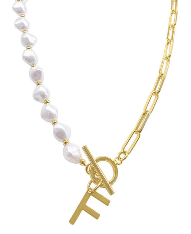 Adornia 14k Gold-Plated Paperclip Chain & Mother-of-Pearl Initial F 17 Pendant Necklace Product Image