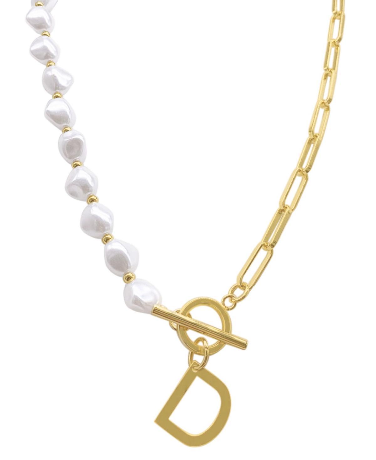 Adornia Simulated Pearl & Paperclip Chain Initial Toggle Necklace, Womens, Gold Product Image