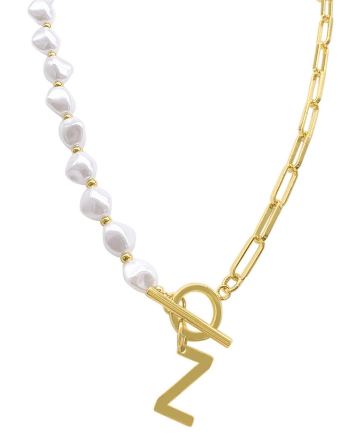 Adornia Simulated Pearl & Paperclip Chain Initial Toggle Necklace, Womens, Gold Product Image