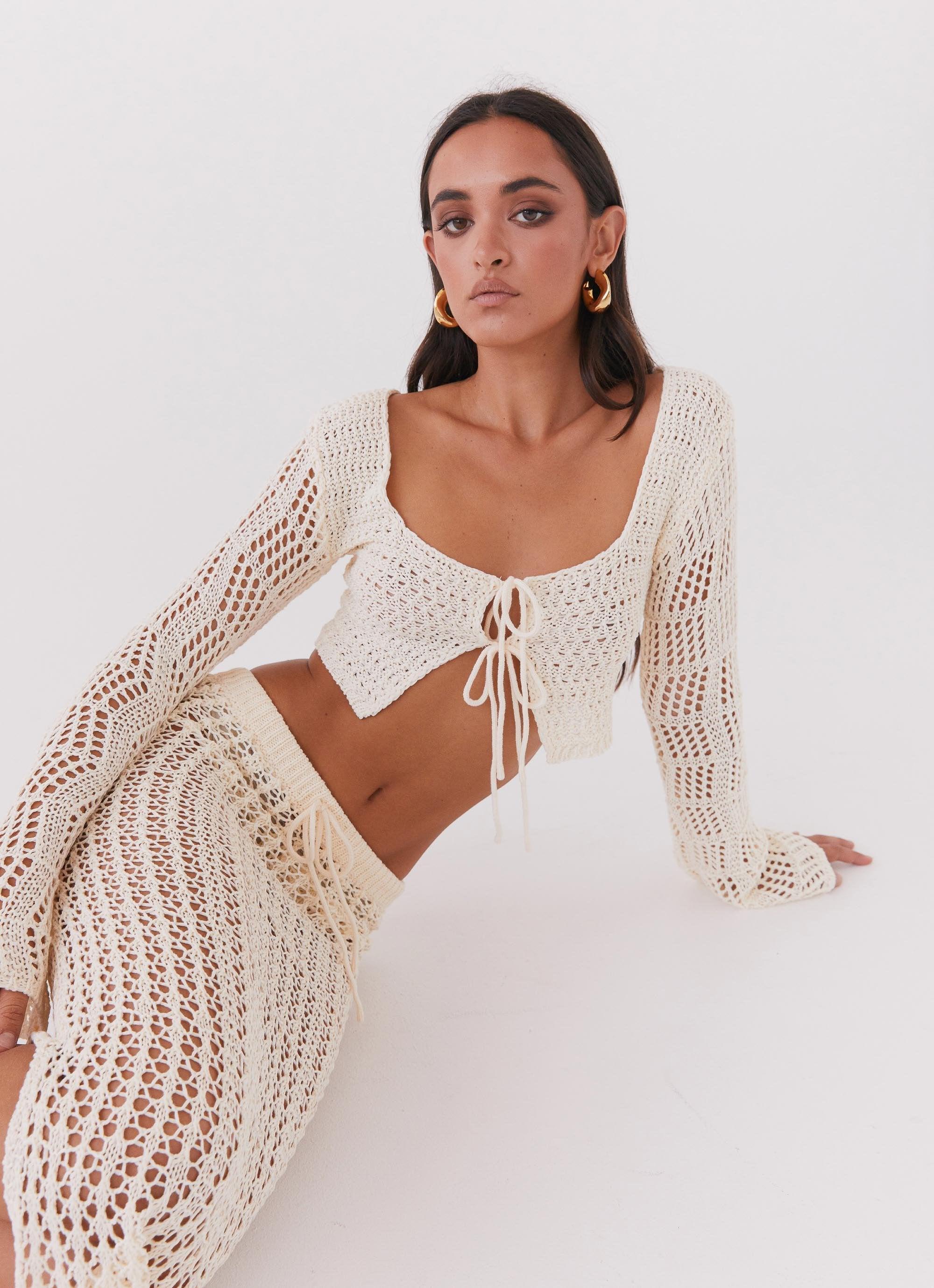 Rosalina Crochet Long Sleeve Top - Natural Product Image