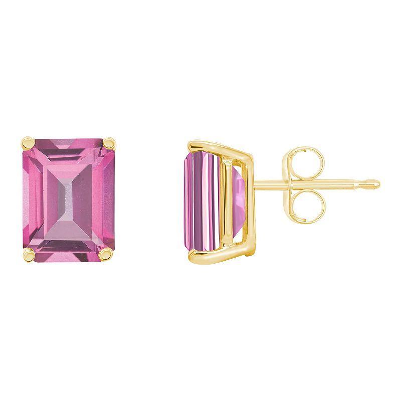 Celebration Gems 14k Gold Emerald Cut Pink Topaz Stud Earrings, Womens Product Image