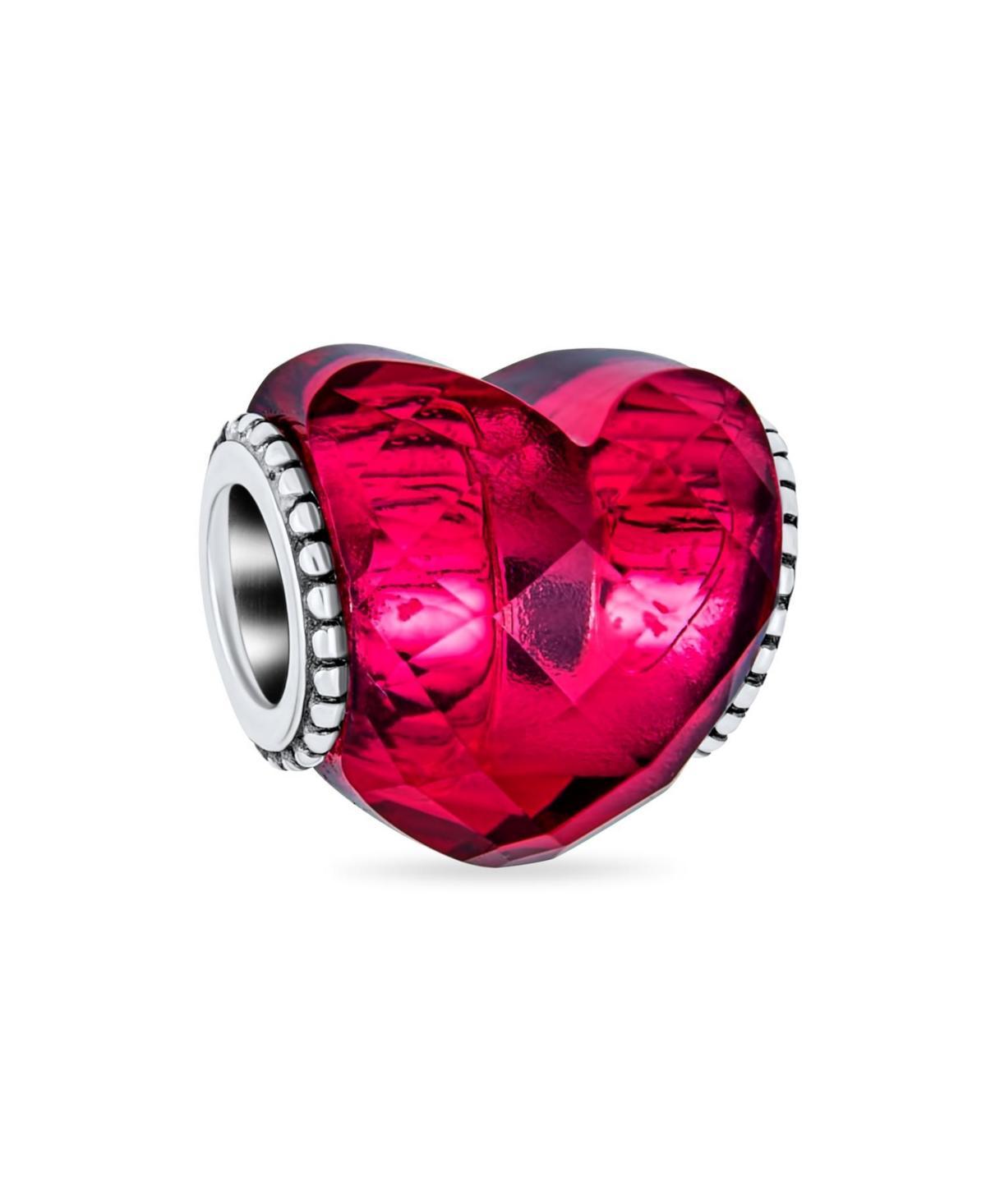 Bling Jewelry Valentine Love Rose Pink Heart Shape Faceted Murano Glass Spacer Charm Bead For Women Sterling Silver Core Fits European Bracelet - Dark Product Image