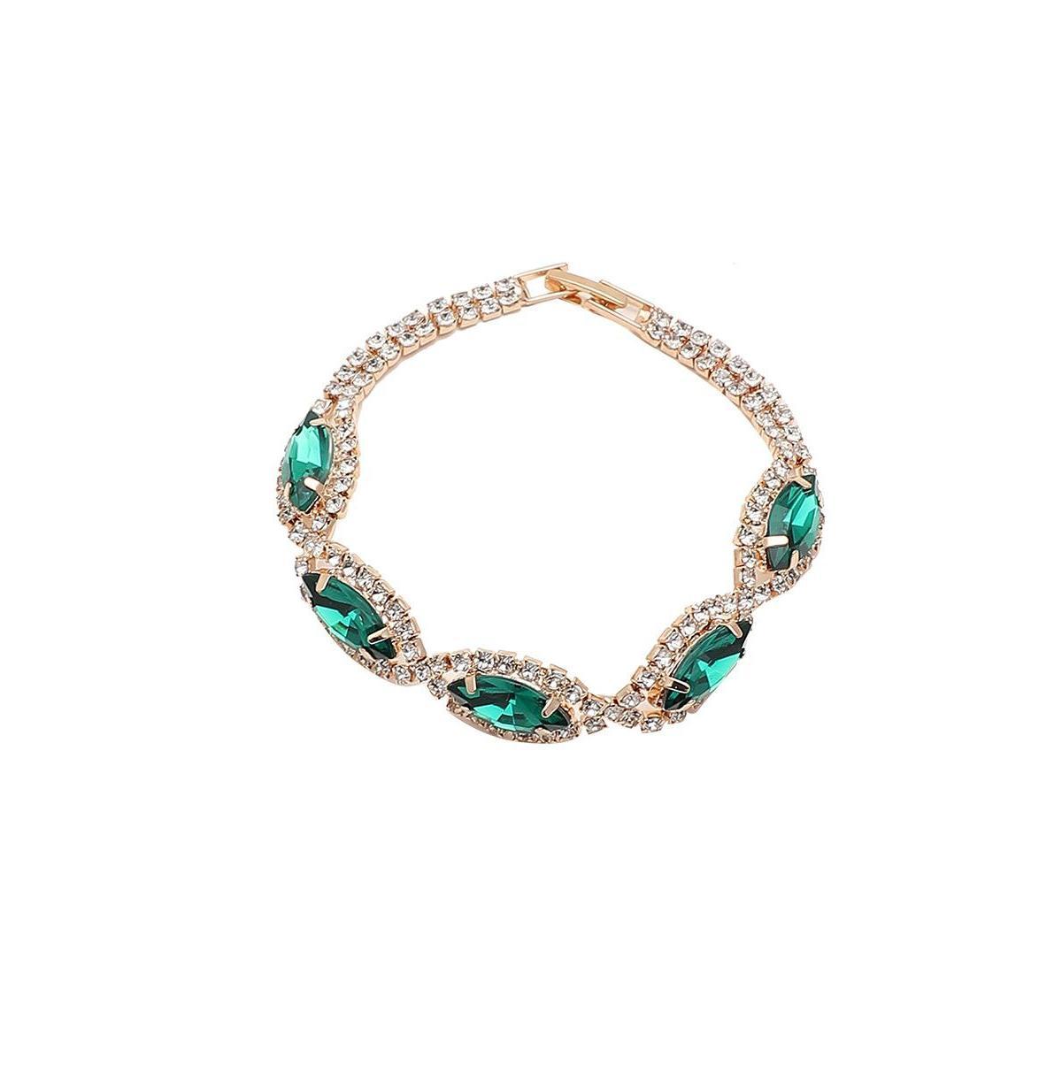 Sohi Womens Green Embellished Eye Tennis Bracelet Product Image