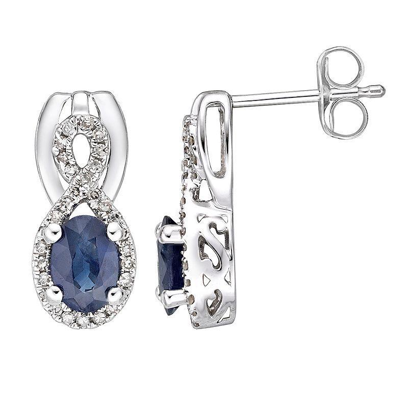 Gemminded 10k White Gold 1/5 Carat T.W. Diamond & Sapphire Earrings, Womens, Blue Product Image