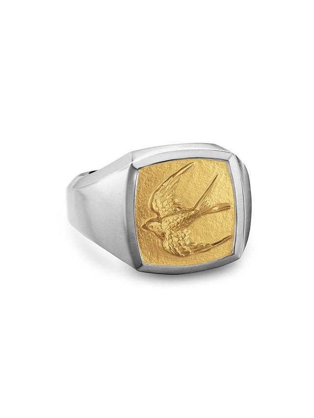 Mens Waves Bird Pinky Ring in Sterling Silver Product Image