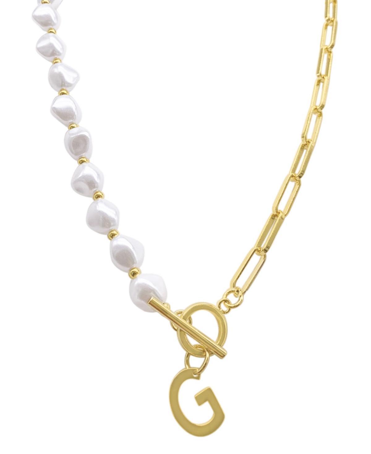 Adornia Simulated Pearl & Paperclip Chain Initial Toggle Necklace, Womens, Gold Product Image