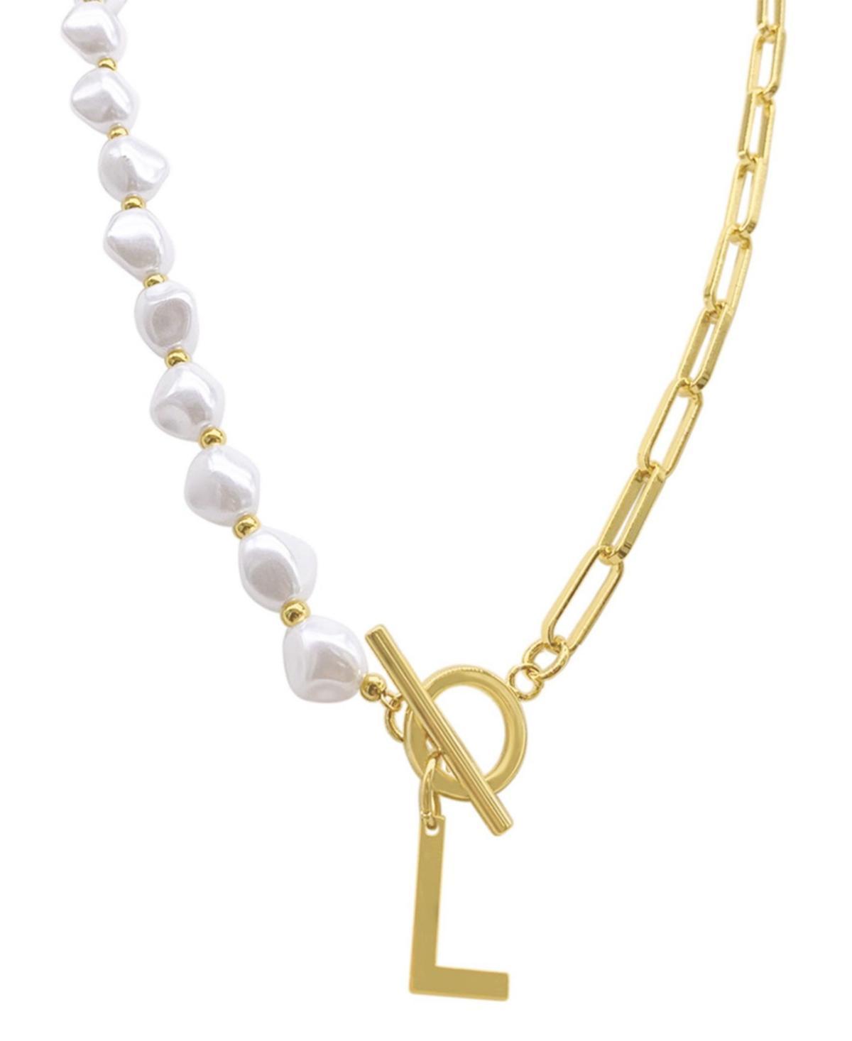 Adornia Simulated Pearl & Paperclip Chain Initial Toggle Necklace, Womens, Gold Product Image