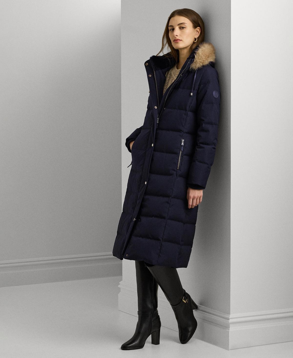 Lauren Ralph Lauren Womens Maxi Faux-Fur-Trimmed Hooded Puffer Coat Product Image