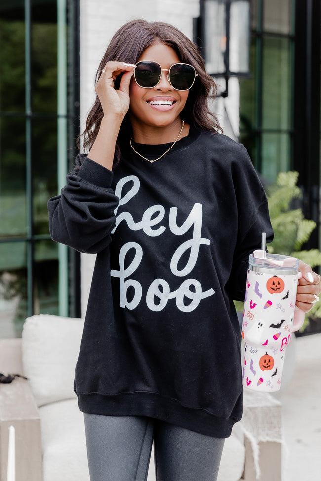 Hey Boo Black oversized Graphic Sweatshirt Product Image