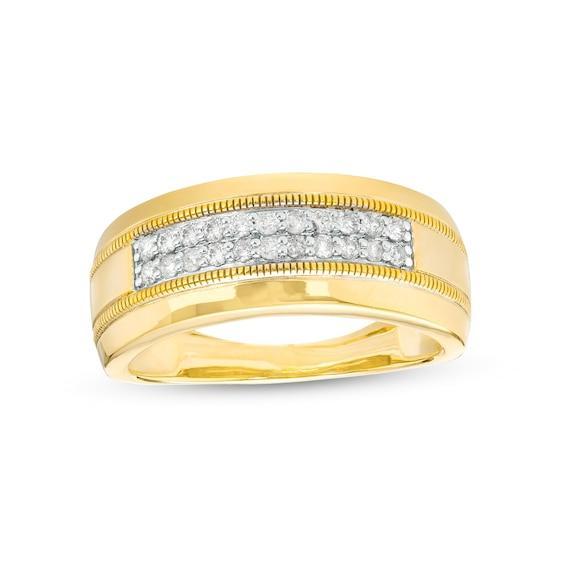 Men's 1/3 CT. T.w. Diamond Double Row Vintage-Style Wedding Band in 10K Gold Product Image