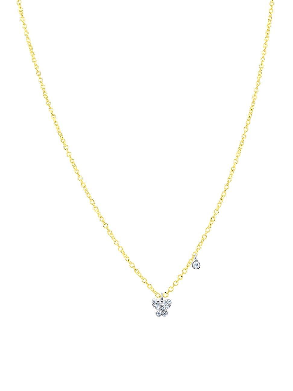 Womens Two-Tone 14K Gold & .04 TCW Diamond Butterfly Necklace Product Image