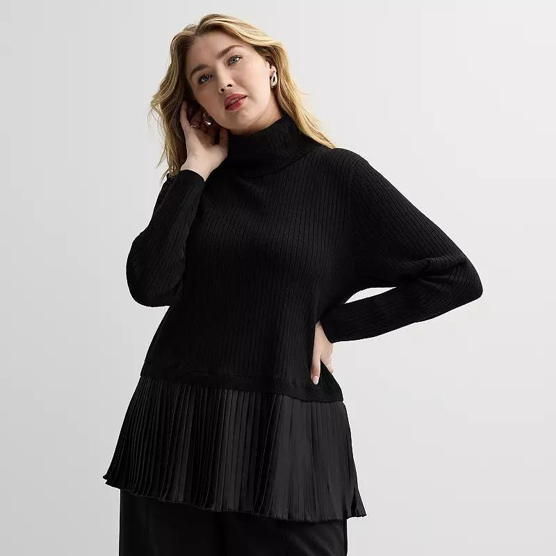 Plus Size Nine West Turtleneck Sweater with Pleated Hem, Womens Product Image