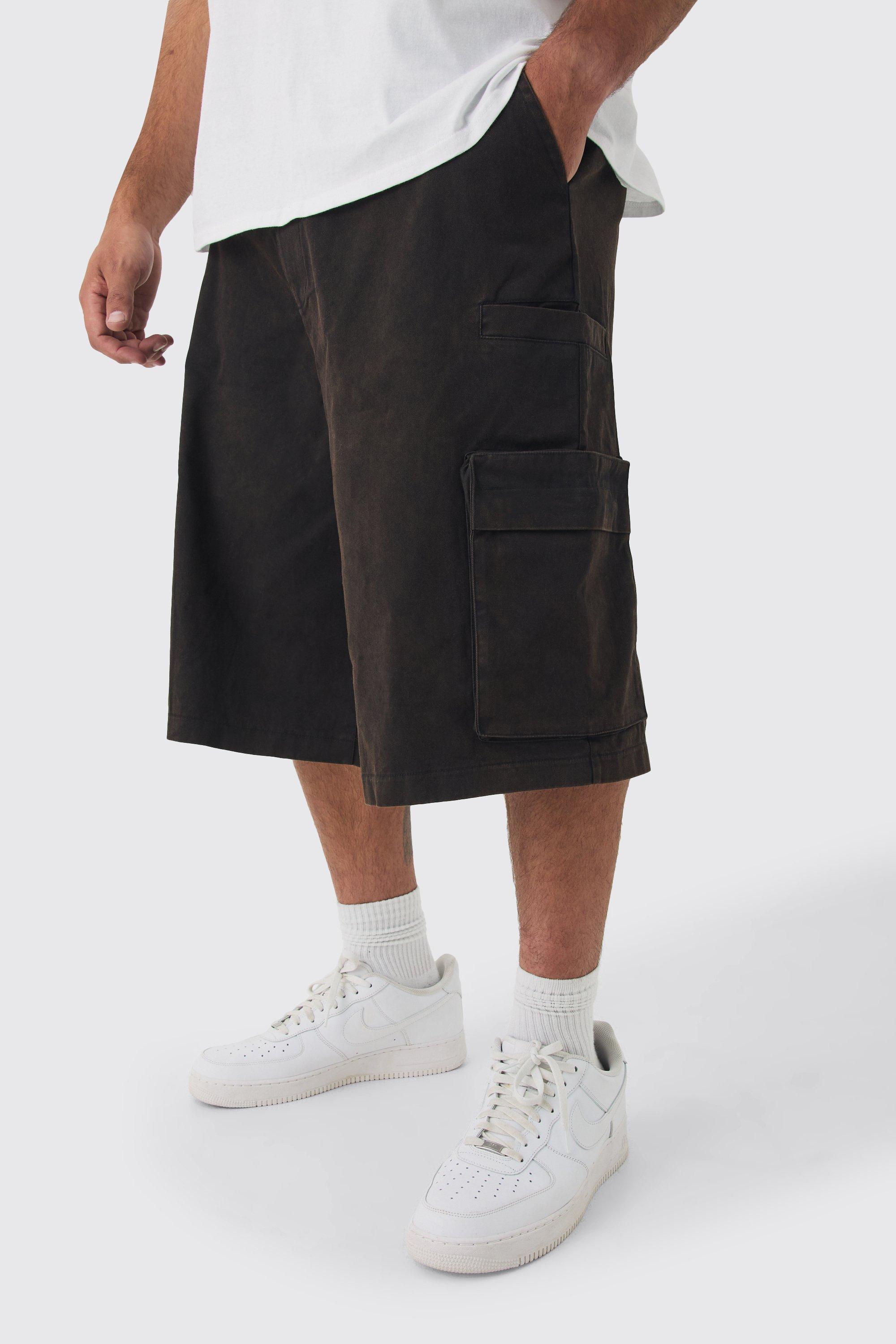 Plus Zip Detail Acid Wash Twill Jorts | boohooMAN USA Product Image