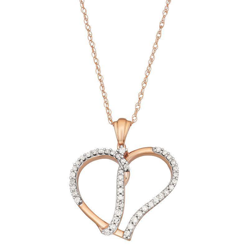 HDI 10k Rose Gold 1/5 Carat T.W. Diamond Open Heart Pendant Necklace, Womens Pink Product Image