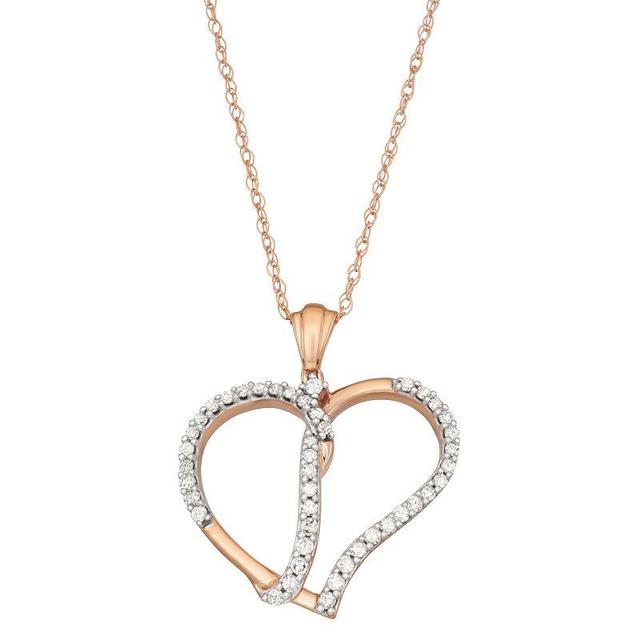 HDI 10k Rose Gold 1/5 Carat T.W. Diamond Open Heart Pendant Necklace, Womens 10k Gold Product Image