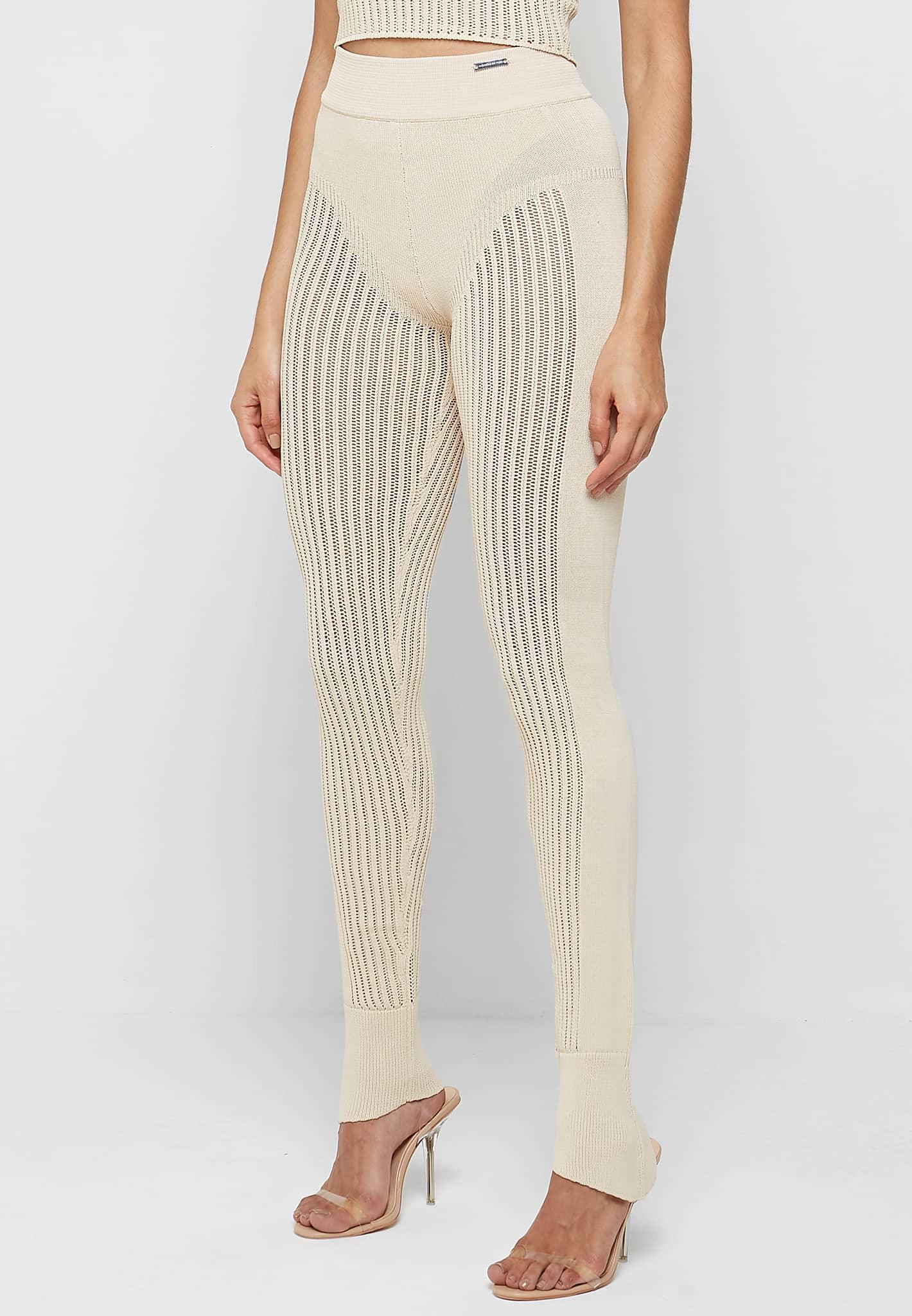 Knitted High Waisted Leggings - Beige Female Product Image