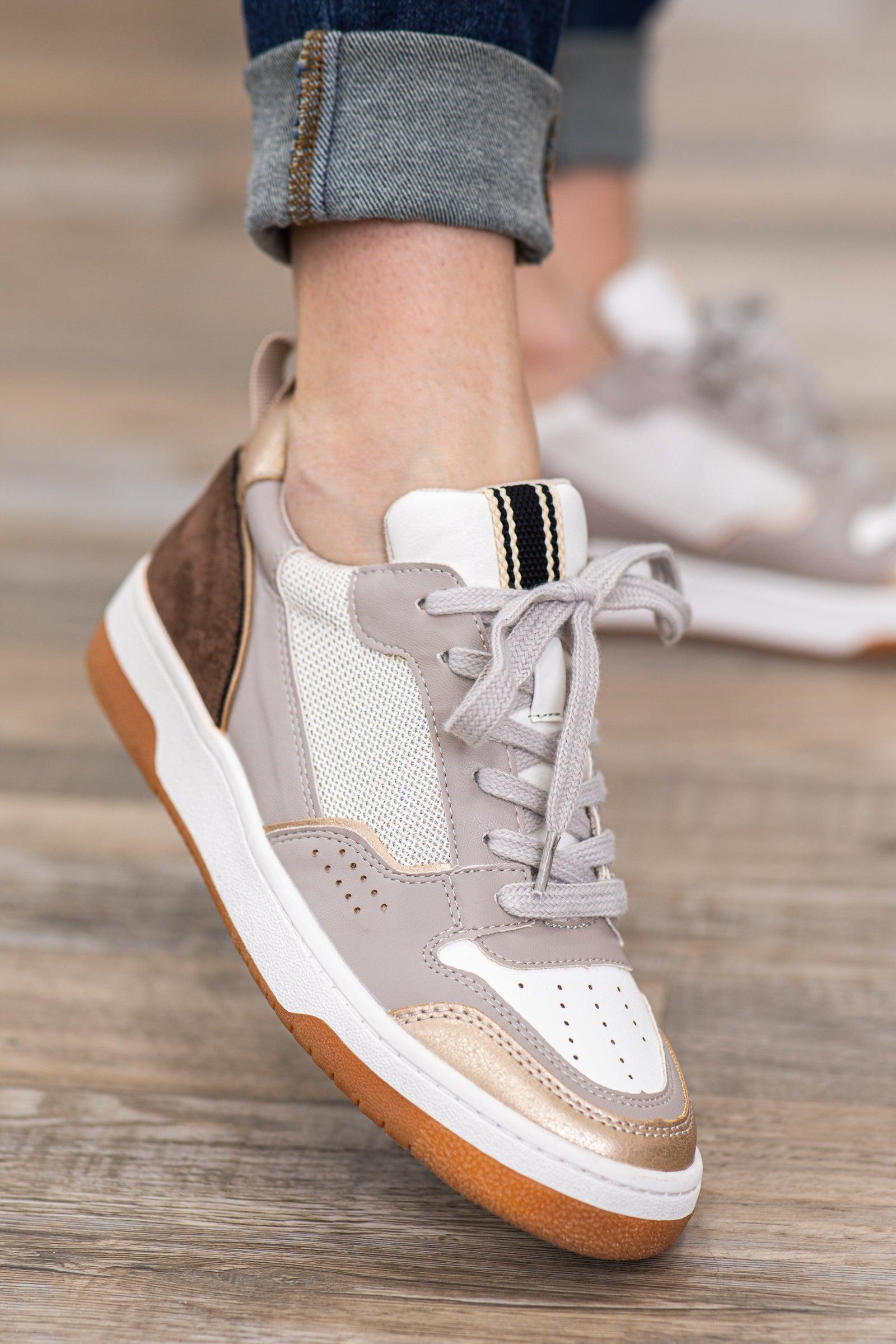 Light Mocha Suede and Faux Leather Sneakers Product Image