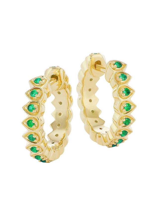 Womens Mandala Petal 18K Yellow Gold & Emerald Huggie Hoop Earrings Product Image