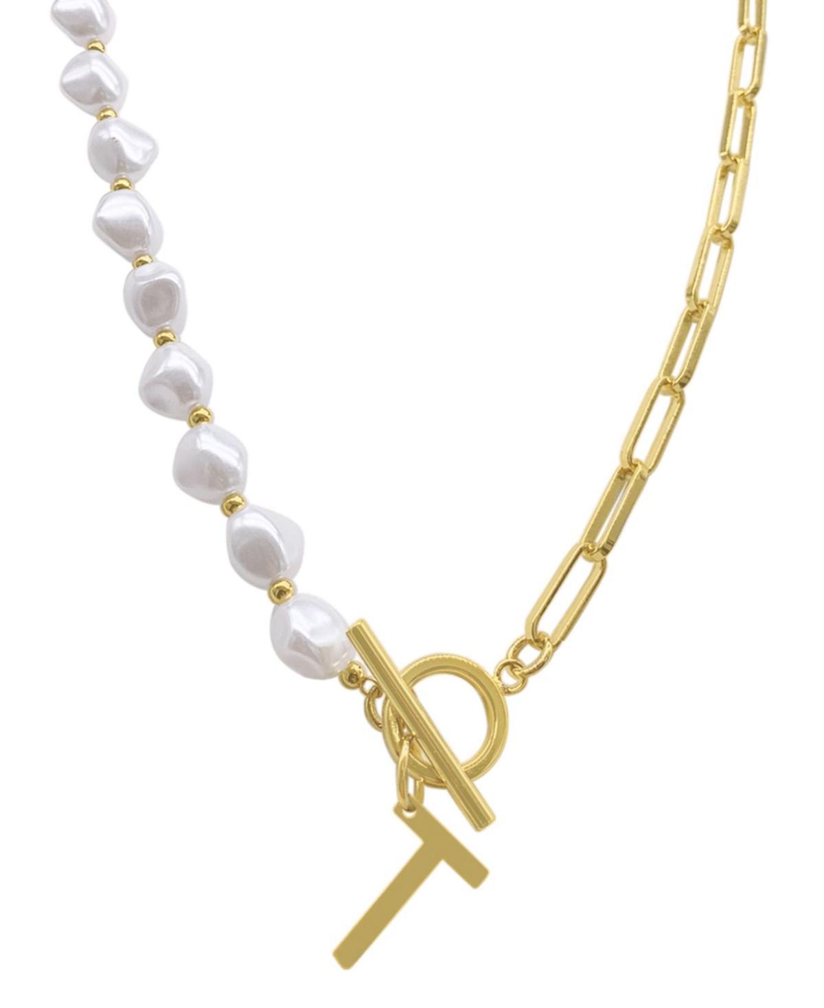 Adornia Simulated Pearl & Paperclip Chain Initial Toggle Necklace, Womens, Gold Product Image