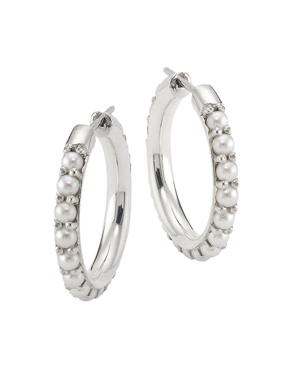 Womens Sterling Silver & Akoya Hoops Product Image