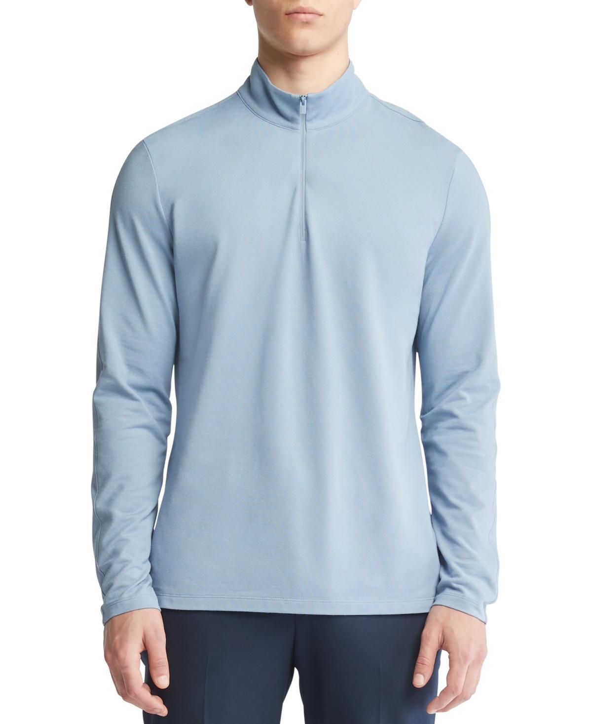 Calvin Klein Mens Tech Pique Quarter Zip Mock Neck Sweatshirt - Blue - XL Product Image