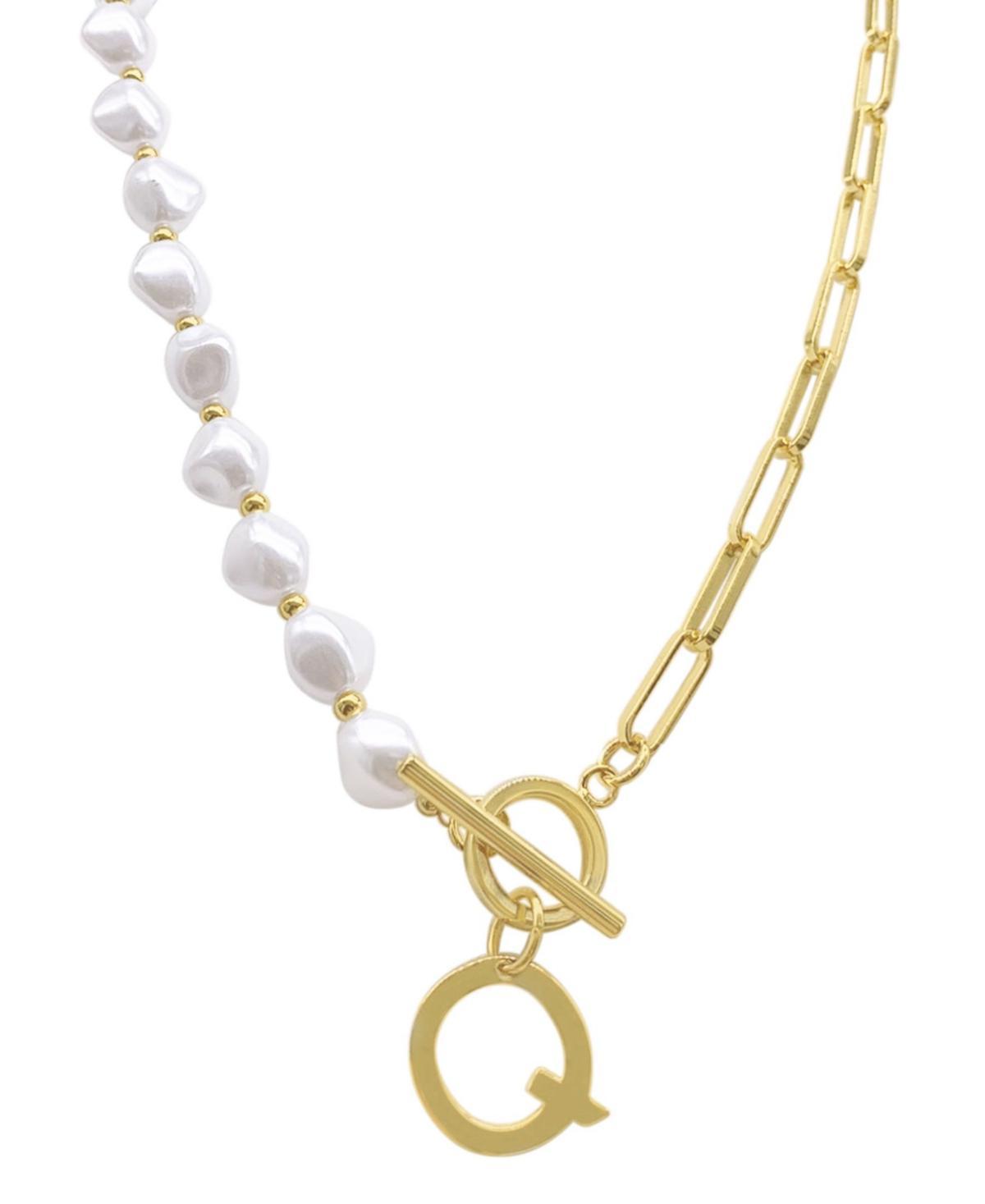 Adornia Simulated Pearl & Paperclip Chain Initial Toggle Necklace, Womens, Gold Product Image