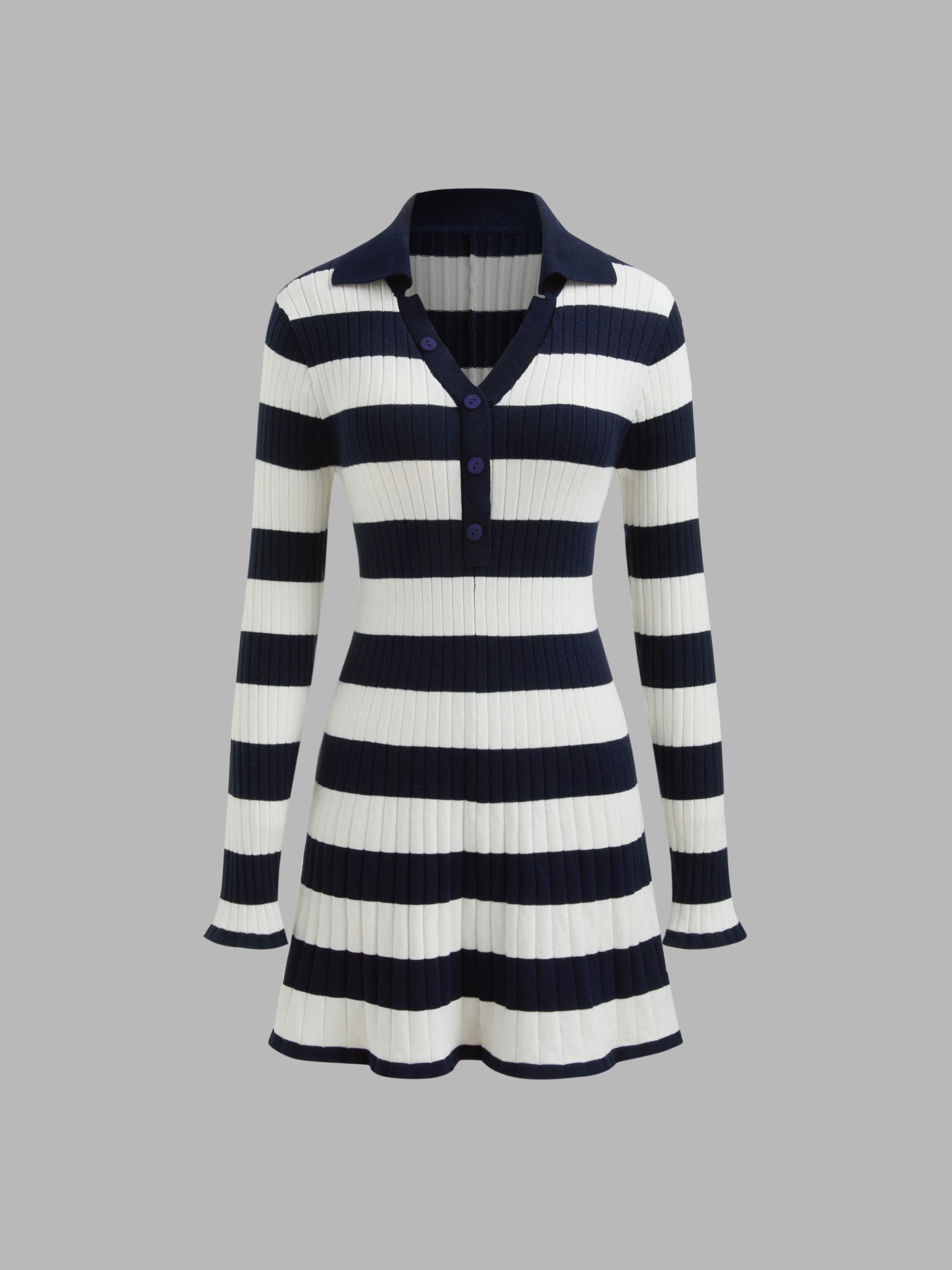 Knit Polo Striped Ruffle Mini Dress product image