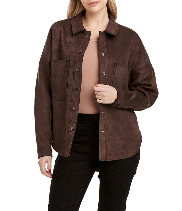 Dear John Gina Faux Suede Point Collar Long Sleeve Patch Pocket Jacket Product Image