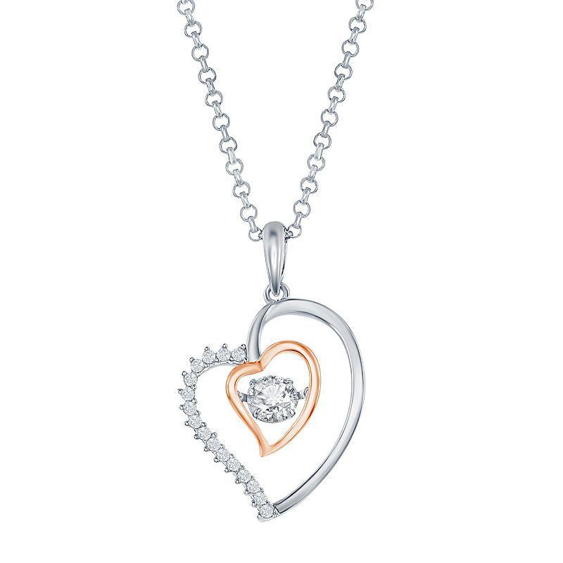 Sterling Silver Double Heart Dancing Cubic Zirconia Necklace, Womens Pink Tone Product Image