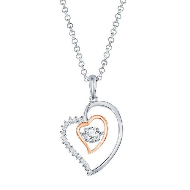 Sterling Silver Double Heart Dancing Cubic Zirconia Necklace, Womens White Product Image