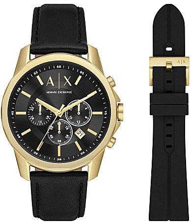 Armani Exchange Banks Chronograph Black Pro-Planet Leather Strap Watch Gift Set Product Image