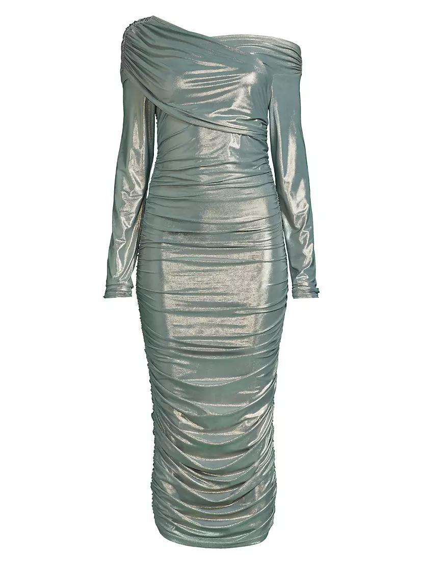 Metallic Ruched Midi-Dress Product Image