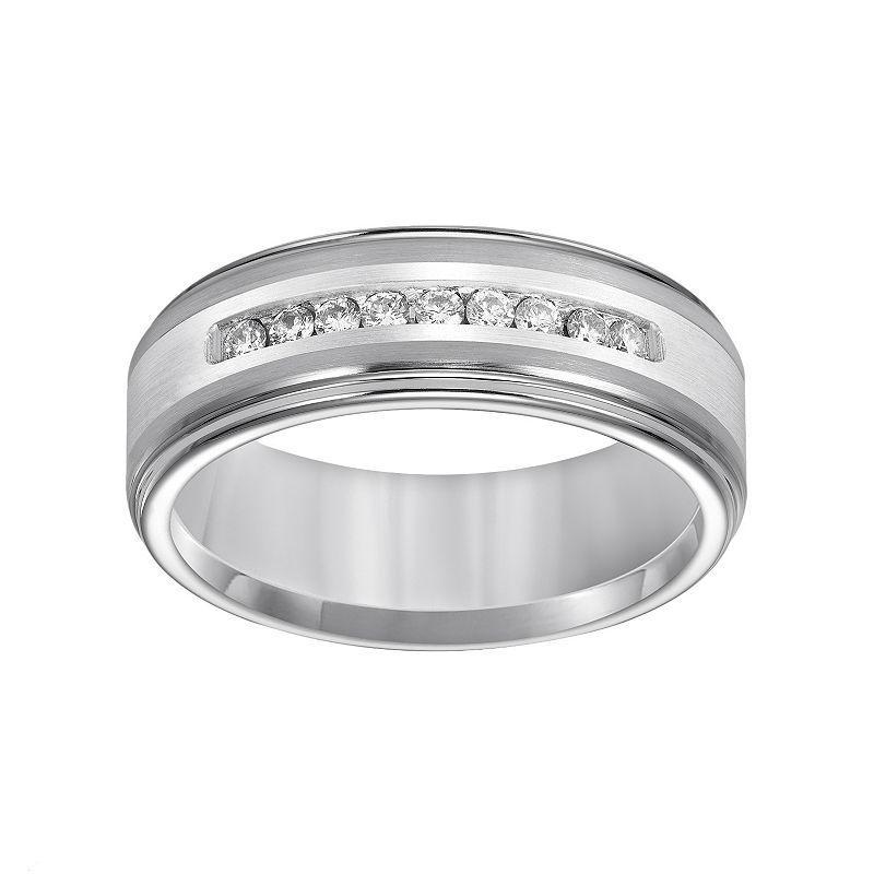 AXL Tungsten and Sterling Silver 1/4-ct. T.W. Diamond Mens Wedding Band White Product Image