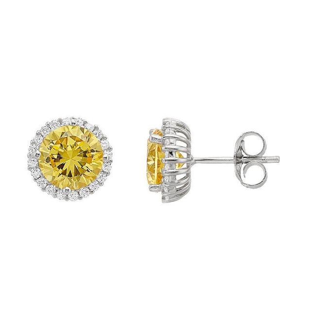 Rosabella Sterling Silver Yellow & White Cubic Zirconia Round Halo Stud Earrings, Womens Product Image