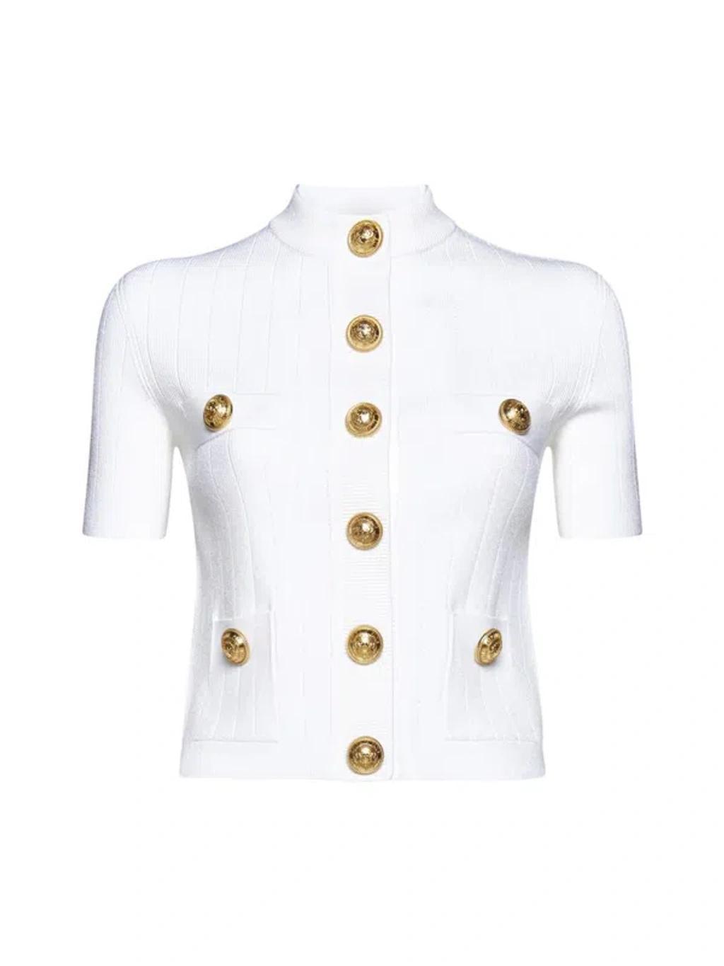 BALMAIN Logo Button Knitted Sweater In White Product Image