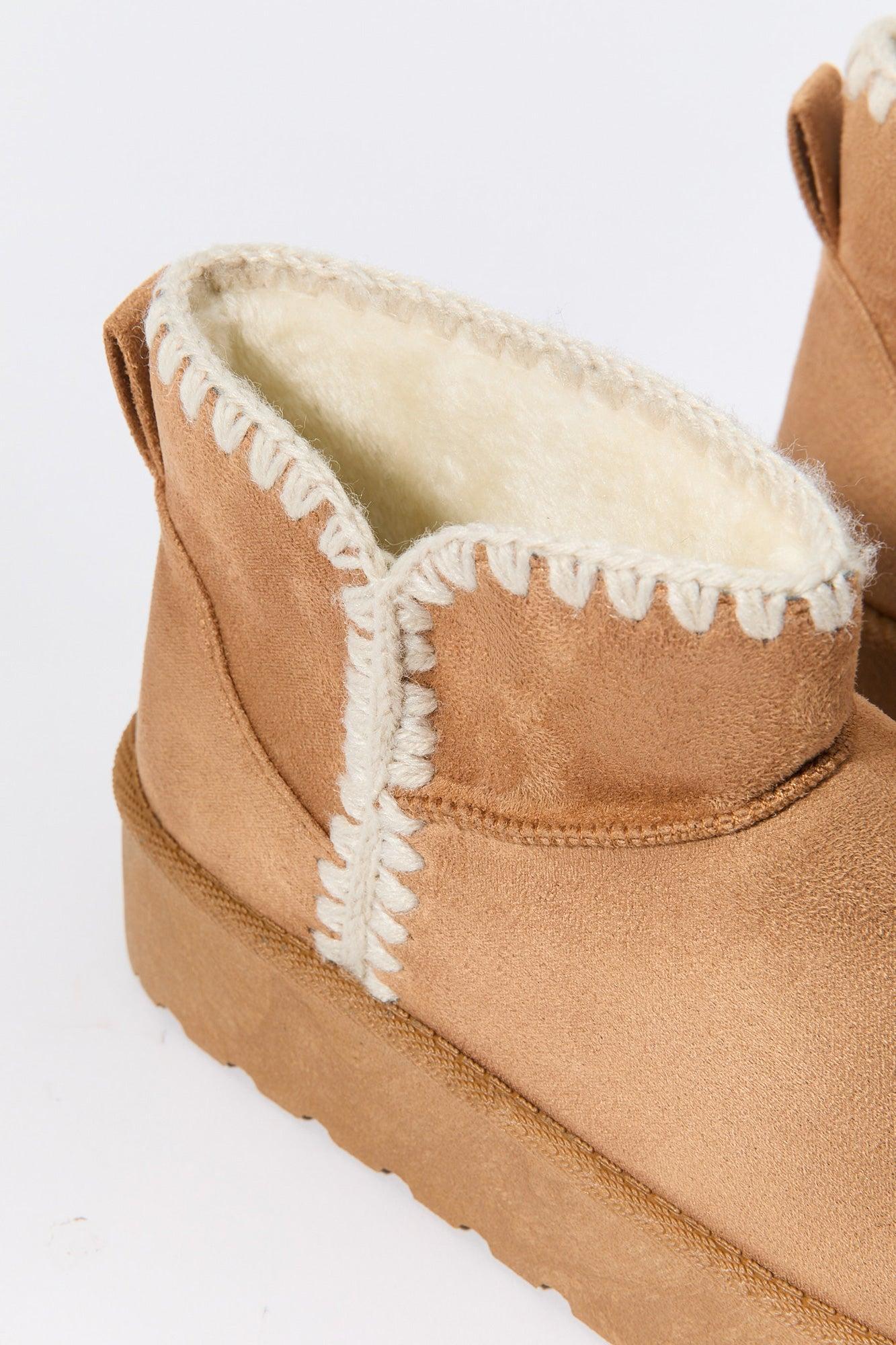 Faux Suede Stitched Edge Platform Booties Female Product Image