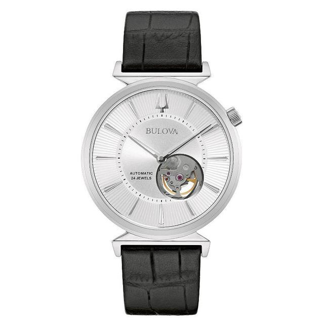 Bulova Mens Slim Regatta Automatic Black Leather Watch - 96A240 Product Image