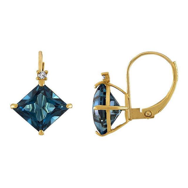 Tiara 10k Gold London Blue Topaz & Diamond Accent Leverback Earrings, Womens, Yellow Product Image