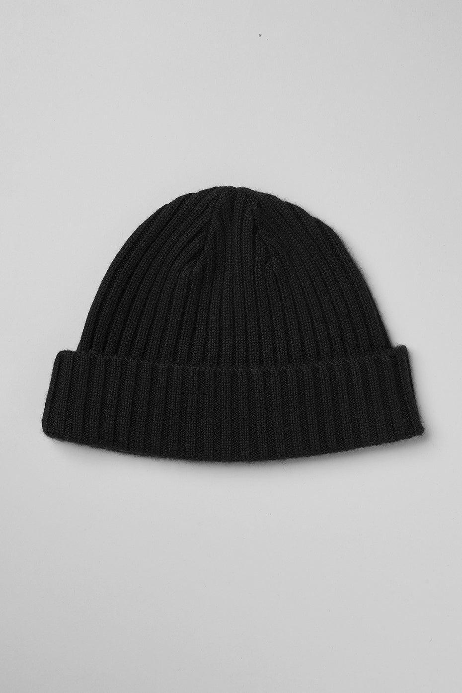 Cashmere Blend Rib Beanie - Black Unisex Product Image