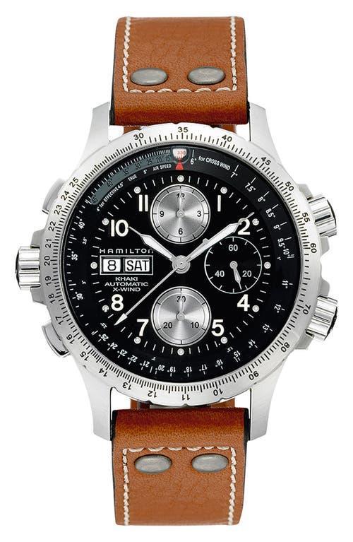 Hamilton Mens Khaki Aviation X-Wind Auto Chrono Brown Leather Strap Watch Product Image