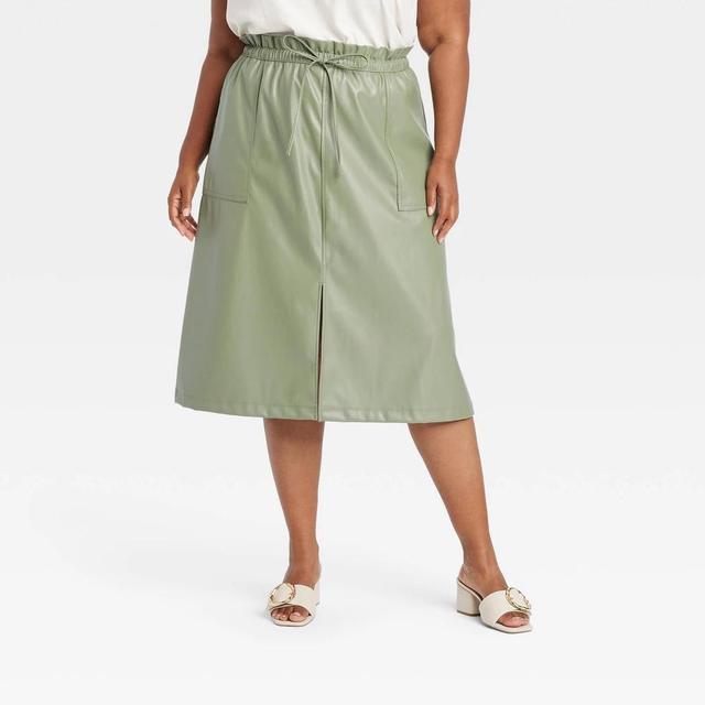 Womens Faux Leather Midi A-Line Skirt - Ava & Viv Sage 3X Product Image